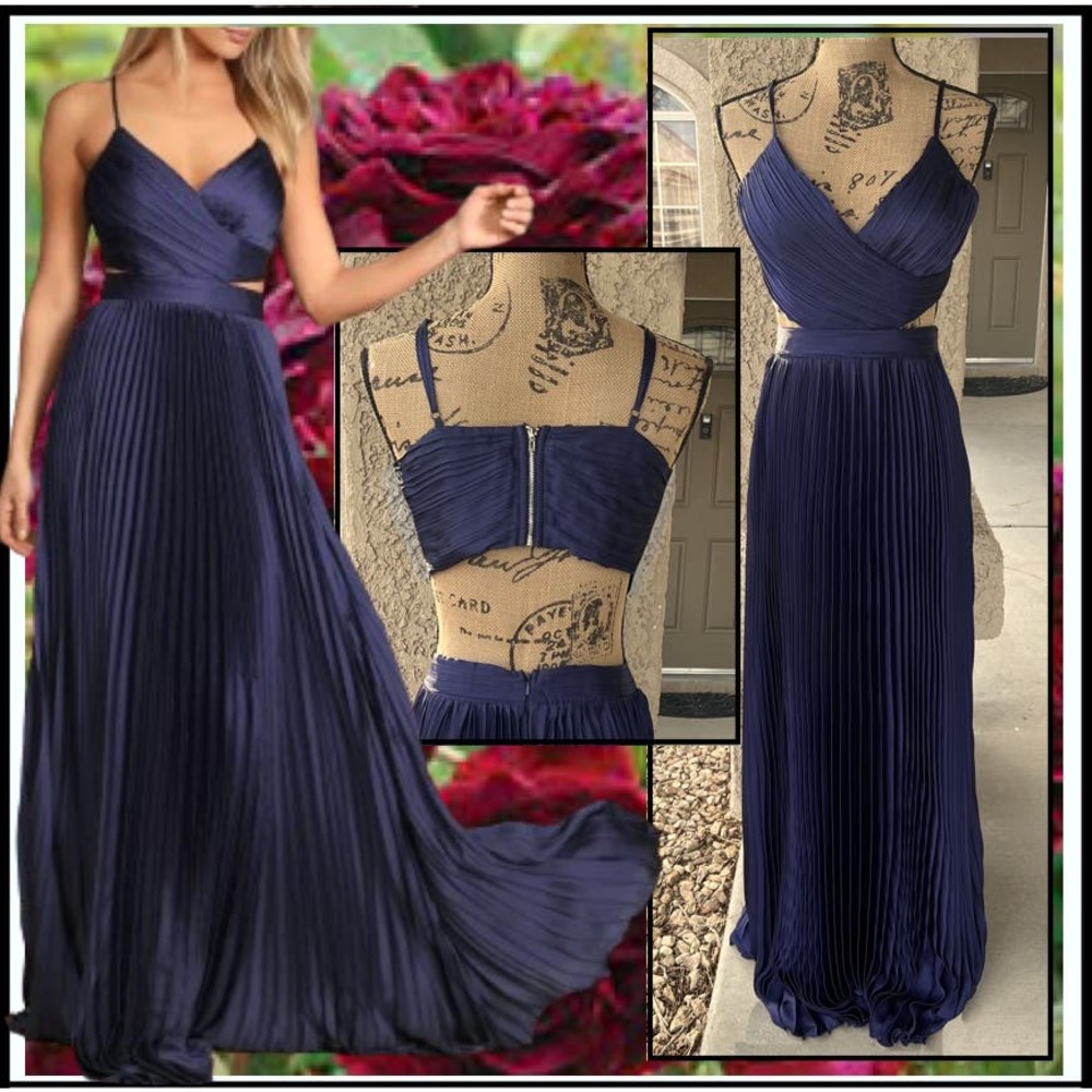Lulus Pleated Cutout Navy Blue Purple Got the Glam Maxi Dress VARIOUS SIZES